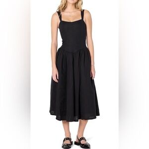 The Drop Womens Balu Feminine Shaped Waist Midi Dress. 100% Linen. Medium